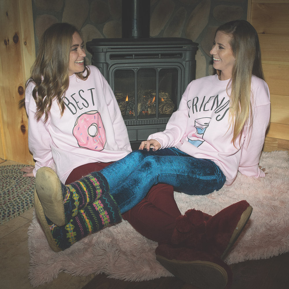 Best Friends Donut And Coffee Duo Sweatshirt Set - Femfetti