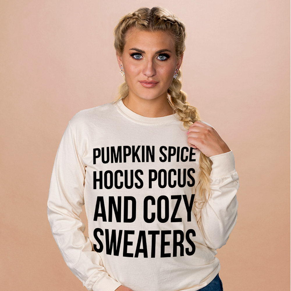 Pumpkin Spice, Hocus Pocus, And Cozy Sweaters Long Sleeve - Femfetti