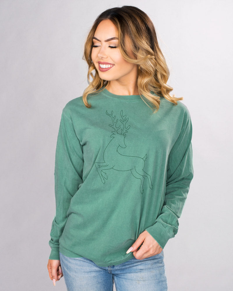 Reindeer Line Drawing Long Sleeve - Femfetti