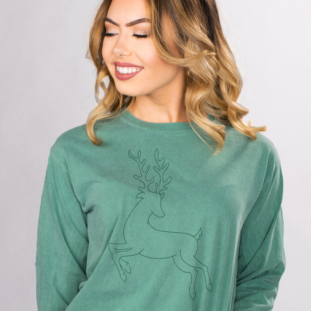Reindeer Line Drawing Long Sleeve - Femfetti