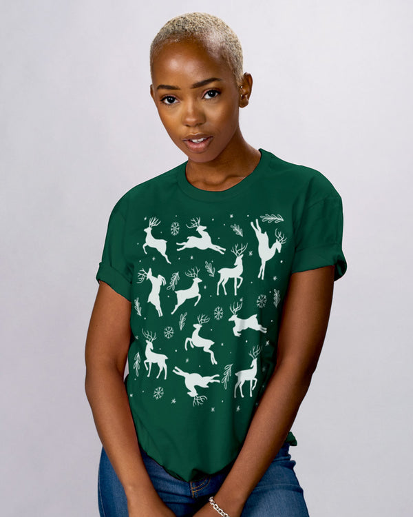Casual Reindeer Letter Print Short Sleeve T Shirt main image 1