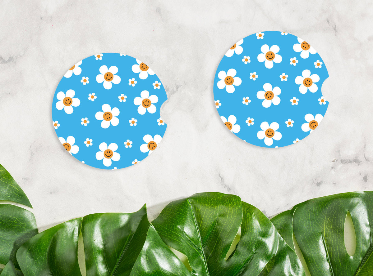 Smiley Face Daisy Car Coaster