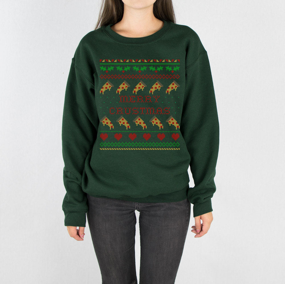 Merry Crustmas Pizza Sweater Crewneck Sweatshirt - Femfetti