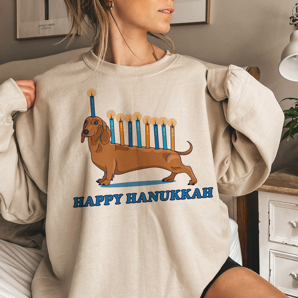 Wiener Dog Menorah Crewneck Sweatshirt
