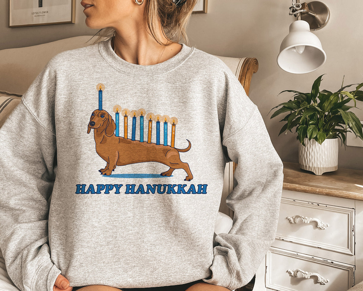 Wiener Dog Menorah Crewneck Sweatshirt