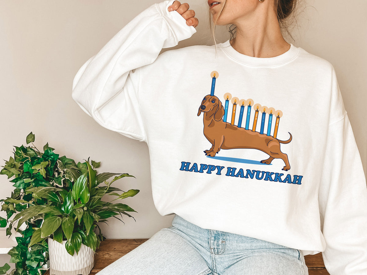 Wiener Dog Menorah Crewneck Sweatshirt