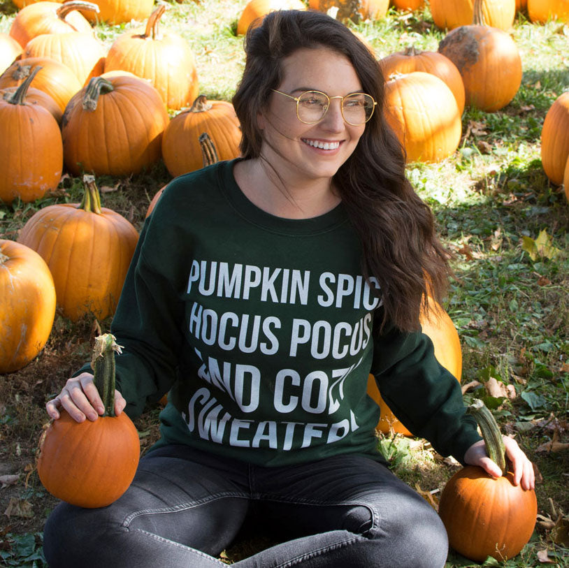 Pumpkin Spice, Hocus Pocus, and Cozy Sweaters Crewneck Sweatshirt - Femfetti