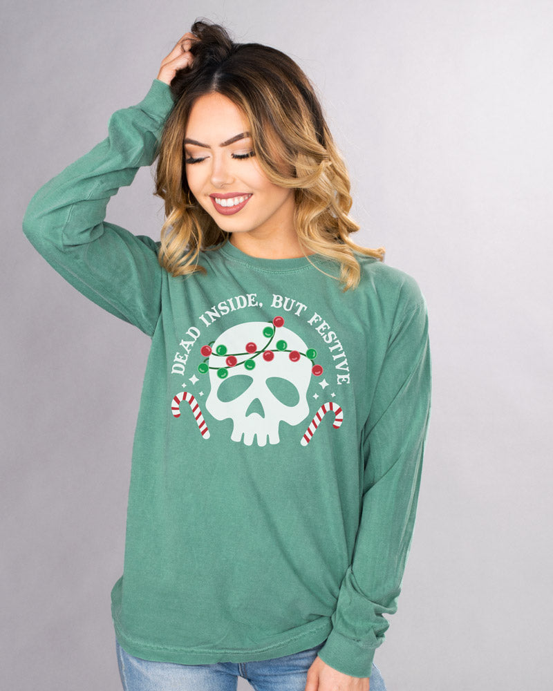 Dead Inside But Festive Long Sleeve Tee