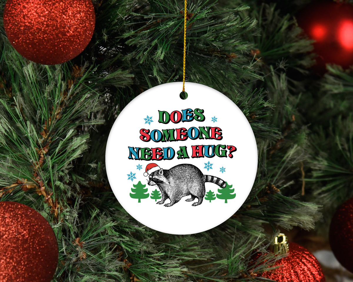 Racoon Elf Hug Ornament