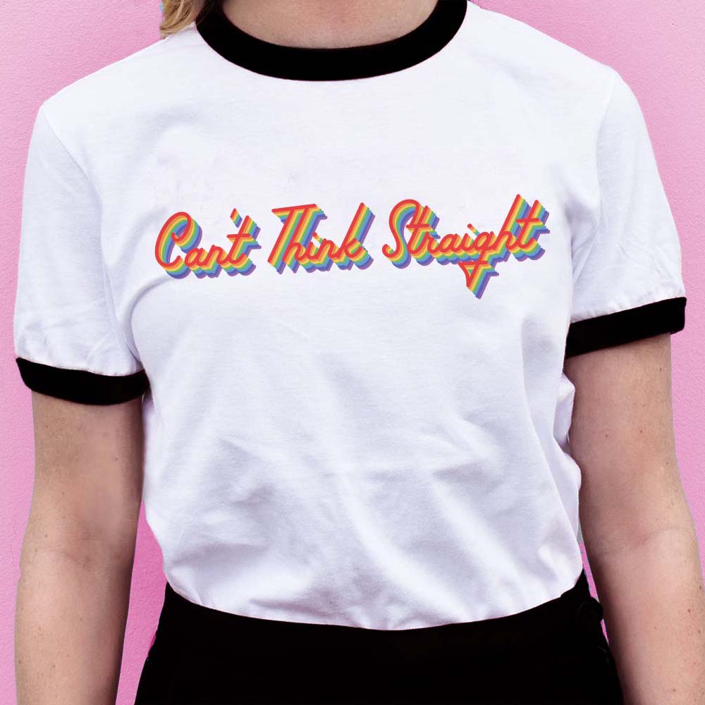 Can&#39;t Think Straight Pride Ringer Tee - Femfetti