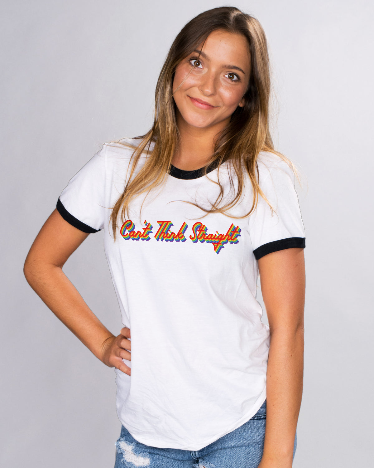 Can&#39;t Think Straight Pride Ringer Tee - Femfetti