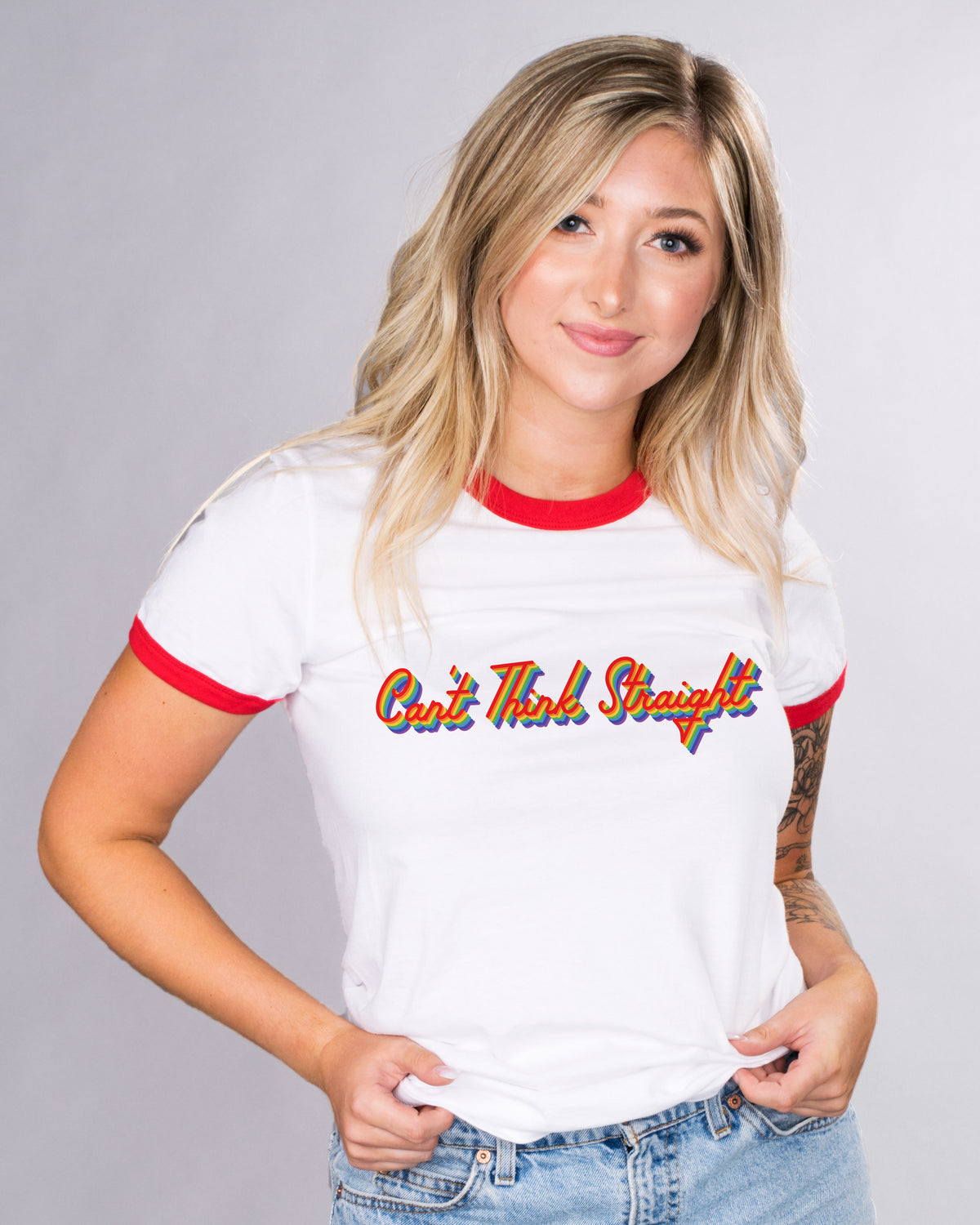 Can&#39;t Think Straight Pride Ringer Tee - Femfetti