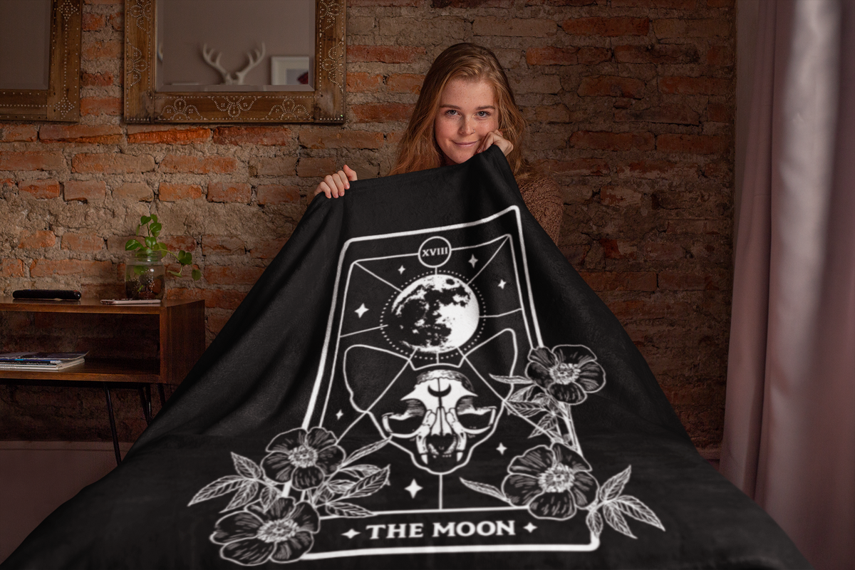Moon Cat Tarot Card Throw Blanket
